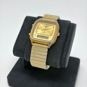 Vintage Pulsar Ana Digi Watch Gold Tone Alarm Chronograph Japan V011-5000